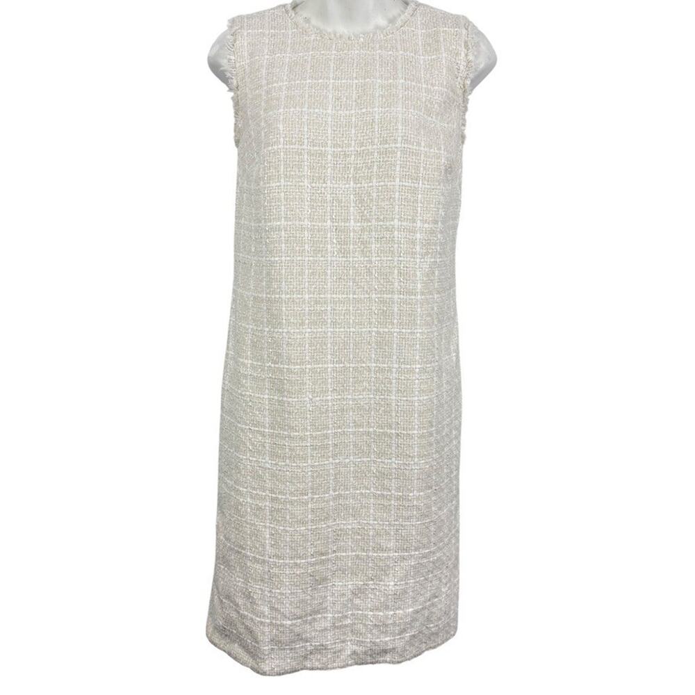Ann Taylor Womens Off White Tweed Sheath Knee Length Career Dress sz 6 Tall